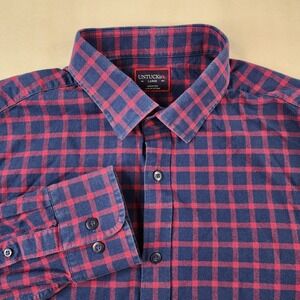 Untuckit Shirt Mens Large Red Blue Gingham Check Button Up Long Sleeve